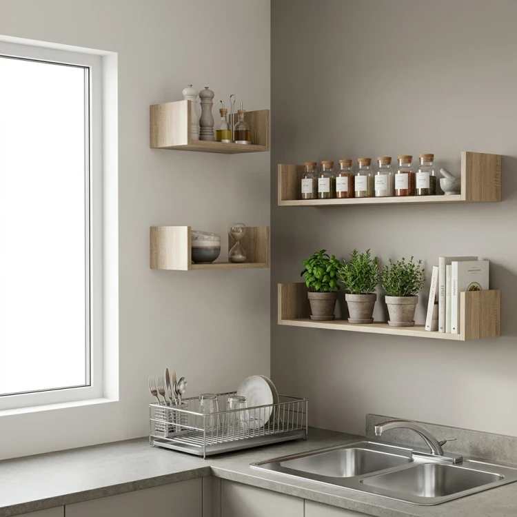 Półki wiszące ścienne do salonu i kuchni zestaw 2 półek sonoma 80 cm