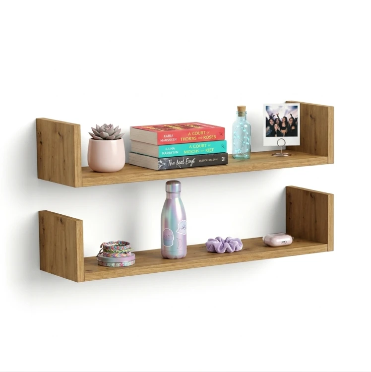 Półki wiszące ścienne do salonu i kuchni zestaw 2 półek dąb artisan 80 cm