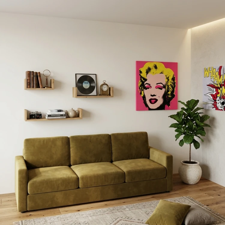 Półki wiszące ścienne na ksiązki i fotografie do salonu kuchni zestaw 3 półek artisan